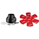 Tefal Ingenio Batterie de cuisine 10 p, Poêles, Casseroles, Poignée amovible & Set de 4 Protectors, Plastique, Rouge, 38 x 36 x 1 cm