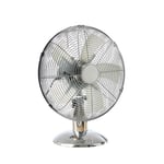 Daewoo 12 Inch Metal Desk Fan, Acrylic Blades To Reduce Noise, 3 Speed Settings With Oscillation And Non-Tilt Base For Support, Silver