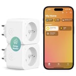 Meross Prise Connectée (Type E), 16A Prise WiFi Compatible avec HomeKit, Alexa et Google Home, Lot de 2 Prise avec Mesure de Consommation Électrique, Commande Vocale et Contrôle à Distance