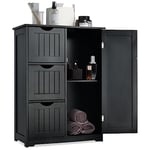 GIANTEX Meuble de salle de bain, meuble de salle de bain, armoire de sol, meuble de cuisine, salon, peu encombrant, 60 x 30 x 81 cm, 3 couleurs (Noir)