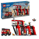 Lego City La Caserne et Le Camion de Pompiers, Jouet de Figurine de Chien et 5 Minifigurines, Jeu Imaginatif et d'action, Cadeau d'anniversaire pour Garçons et Filles Dès 6 Ans 60414