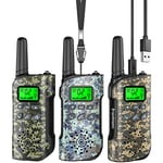 Talkie Walkie Enfants Rechargeable, 48 Heures de Temps de Travail, Longue Portée de 3 Kilomètres, Jouets de Plein air pour Enfants de 3 à 12 Ans, Lot de 3 Camouflages