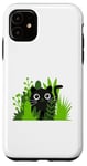 Coque pour iPhone 11 Chat noir cachant plantes mignon curieux chaton d'intérieur jungle