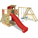 Wickey - Aire de jeux Portique bois Smart Surf avec balançoire et toboggan Cabane enfant exterieur avec bac à sable, échelle d'escalade & accessoires