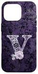 Coque pour iPhone 16 Pro Jolie rose florale violette avec monogramme lettre V