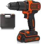 BLACK+DECKER 18 V Cordless 2-Gear Combi Hammer Drill Power Tool with Kitbox, 1.5