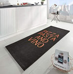 Zala Living Tapis de Cuisine en polypropylène pour Pizza Pasta and Vino Noir 80 x 200 cm