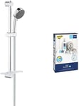 GROHE Vitalio Comfort 100 & QuickGlue S2 - Shower Bar Rail Set with Soap Tray (2 Spray Hand Shower 10 cm Water Saving Technology, Anti-Limescale System, Rail 60 cm, Hose 1.75 m), Chrome, 26398000