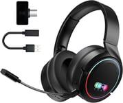 Casque de jeu sans fil Bluetooth avec microphone, 2,4 GHz, son surround, ultra faible latence pour PS4, PS5, Switch, Xbox, PC, ordinateur portable - Noir