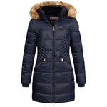 Geographical Norway Veste d'hiver pour femme avec capuche en fourrure Cora IMS avec bonnet S M L XL XXL, Debby Navy, S