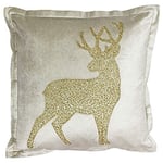 Riva Paoletti Wonderland Prancer Christmas Polyester Filled Cushion - Champagne Beige - Sequined Glitter Reindeer Design - Double Flange Edge - 60% Viscose 40% Cotton - 50 x 50cm (20" x 20" inches)