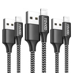 RAVIAD iPhone Charger Cable, Lightning Cable [3Pack 2M, MFi Certified] iPhone Charger Nylon Braided Fast iPhone Charging Cable Lead for iPhone 14 13 12 11 Pro Max XR XS X 8 7 6s Plus 5s SE 2020-Black