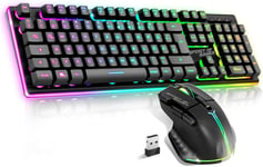 Spirit of Gamer,Pack Clavier Souris sans Fil Gamer Rechargeable RGB,Structure Aluminium,QWERTZ DE Rétroéclairé,Gaming Keyboard Semi Mécanique,Wireless Mouse 4800 DPI,PS4/PS5,PC,Xbox,Noir(Q872)