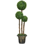 Arbre Artificiel Topiaire 115cm avec 3 Boules, Arbre à Trois Boules Décoration avec Feuilles Persistantes Protection UV&Eau, Design Réalist pour Interieur et Exterieur Véranda Salon Entrée, Pot Inclus