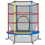 COSTWAY Trampoline Extérieur Enfants Ø165 CM avec Filet de Sécurité, Trampoline Enfants avec Cadre en Acier & 6 Poteaux Recouvert de Mousse, Charge Max 135kg pour Garçon et Fille