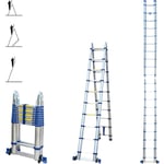 Hoström - Echelle télescopique articulée 6,2m stempakt, escabeau 2x10 marches pliable professionnel multifonction, h max travail 7,1m, garantie 5 ans