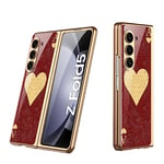 COQUE pour Galaxy Z Fold 5,étui pour téléphone Portable Ultra Mince en Verre 9H Peinte Brillante,Housse de téléphone Pliable pour Samsung Galaxy Z Fold 5 5G-Un cœur Rouge