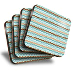 Set of 4 Square Coasters - Blue Wave Pattern Boys Kids  #44401