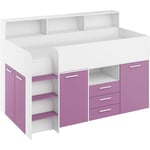 Bim Furniture - bureau lit superposé bibliothèque pour enfants neo l cm206x120x138h lavender blanc