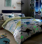 Bedlam - Housse de Couette Dinosaure Phosphorescent - 200 x 200 cm - 2 taies d'oreiller - Motifs réversibles (Triangle géométrique) - Literie Dinosaure pour Enfants - Accessoires Dinosaures