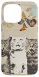 iPhone 14 Pro Max 3 Traveling Cats and Butterflies, Vintage Look, Beige Ecru Case