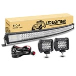 PICAA Led Barre Lumineuse 7D Triple Rangée Incurvé 50 pouces 125cm 648W Rampe a led barre de led avec de 2X 4 pouces Phare de Travail LED 12V 24V hors route Voiture Véhicules 4x4 SUV ATV Camion