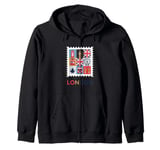 London Stamp with Iconic Landmarks - London Souvenir Zip Hoodie