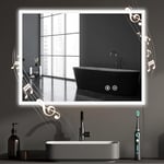 YOLEO Miroir de Salle de Bain avec éclairage, Miroir LED avec Bluetooth, Miroir Mural avec Prise de Courant, Antibuée, 3 Couleurs de Lumière réglables, 80x60cm