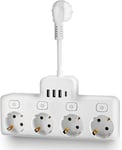 Prise Multiple Avec Interrupteur Individuel, 4 Prises Multiprise Electrique 16A Blanc, Multiprise Mural Avec 3 Usb A Et 1 Usb C Ports, Multiprise Parasurtenseur Prises Standard Euro 0.1M Câble