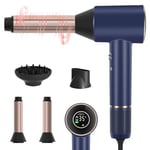 Sèche-cheveux Air-Sonic, PARWIN PRO BEAUTY HD-LED Seche Cheveux Professionnel avec 110,000RPM Moteur silencieux sans balais, 2x 32MM Air Auto-curler(Bleu de Prusse)