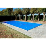 Bâche d'Hivernage Bleue 9,70 x 4,70 m Pour Piscine Maximum 9 x 4 m avec Grille Centrale d'Evacuation - Fabrication Française - Direct Usine - 550