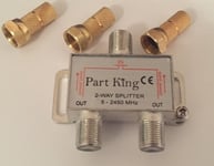 Part King 2 Way Aerial Freeview Virgin Media TV Cable Splitter + Gold F Plugs