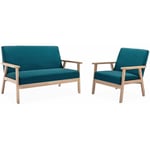 Banquette et fauteuil 3 places en bois et tissu. Isak. L 114 x P 69.5 x H 73cm Polyester Bleu pétrole