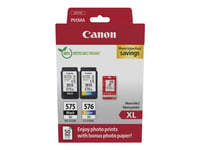 Canon Pg-575Xl/Cl-576Xl Photo Paper Value Pack - 2-Pack - Høy Ytelse - Svart, Farge (Cyan, Magenta, Gul) - Original - Hengeboks - Blekkpatron/Papirsett - For Pixma Tr4750i, Tr4751i, Tr4755i, Ts3550i, Ts3551i