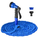 VENQI Expandable Garden Hose Pipe 50ft/15m Flexible Expanding Magic Water Hose with 8-Pattern Spray Nozzle,Leak-Proof Retractable Heavy Duty Hosepipes for Garden (50FT, Blue)