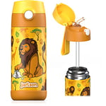 Jarlson - Gourde Enfant INOX - bouteille isotherme enfant 350 ml - Gourdes sans BPA - avec de la paille - pour l'école, les sports et la maternelle (Lion 2, 350 ml)