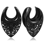 Vankula Ecarteur Oreilles 1 Paire Selle Plug Tunnel Creux en Acier Inoxydable étirement Piercing Bijoux pour Femmes Hommes 19mm(3/4") Noir