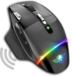 XPERT M800, Souris Gamer Sans Fil Rechargeable, 9 Boutons Programmables, Capteur Optique 10 000 DPI, 11 effets de Rétroéclairage RGB, Souris Ergonomique avec Repose Pouce Pour PC Gamer