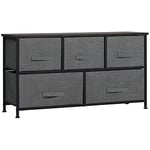 HOMCOM Commode Meuble de Rangement 100 x 30 x 54 cm 5 tiroirs Non-tissés Gris foncé Structure Acier Noir Aspect Bois