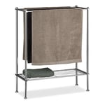 Relaxdays, argent Porte, chrome, 3 barres, surface rangement salle de bain, support serviettes, 79x64x26 cm, fer, polystyrène, 79 x 64 x 26,5 cm