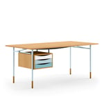 House of Finn Juhl - Nyhavn Desk, 170 cm, with Tray Unit, Oak Dark Oil, Light Blue Steel, Cold - Skrivebord - Finn Juhl - Tre farget,Blå - Metall/Tre