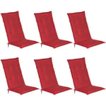 Beautissu - Set de 6 Matelas Coussin pour Chaise Fauteuil de Jardin terrasse Loft hl 120x50x6 cm Rouge