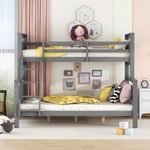 Lit Superposé Enfant 90/140 x 200 cm en Bois avec échelle et barrière de sécurité, Gris - Gris