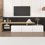 TV-bänk 200 cm - 3 dörrar och 2 glasfack - modern stil - Vit & Natur