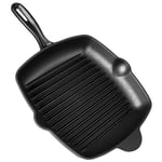 Cast Iron Griddle Pan, VonShef Non Stick Black Pre-Seasoned 26cm Square Pan