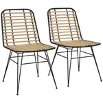 HOMCOM Lot de 2 chaises de Salle à Manger Chaise de Cuisine Chaise rotin avec Pied Structure en Acier Noir, Style bohème