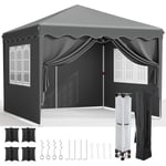 Tonnelle Jardin Pliable 3 x 3 m,imperméable,Stable,résistante à l'hiver,Tente Jardin Pliable,Tente fête Pop-up,Tente tonnelle Pliante avec 4 parois