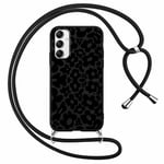 Foonary Coque pour Samsung Galaxy A14 5G avec Cordon de Collier, Aesthetic Floral Motif Étui Housse Réglable Lanyard Corde, Souple Silicone Antichoc Protection Case pour Samsung A14 6,8", Noir Fleur