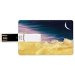 8G USB Flash Drives Credit Card Shape Surrealistic Memory Stick Bank Card Style Dreamy Night Sky with Crescent Moon Stars Galaxy Universe Print Decorative,Light Blue Lilac Yellow Waterproof Pen Thumb