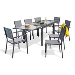 Lot composé d'une table de jardin TOLEDE-TB270-NOIR à rallonge, de 6 chaises TOLEDE-CH et 2 fauteuils TOLEDE-FT empilables